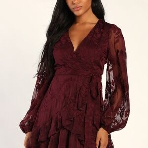 Inclined to Romance Burgundy Floral Embroidered Mini Dress